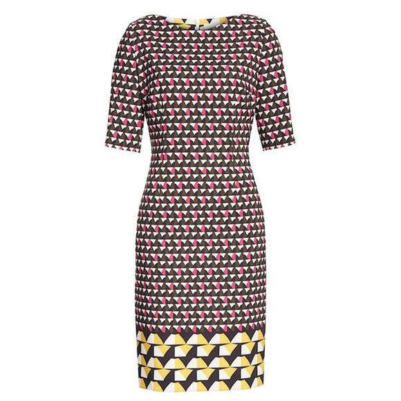 Hugo Boss Dareika Anthracite Sheath Dress Geometric Print Short Sleeve 2 XS - Picture 1 of 12
